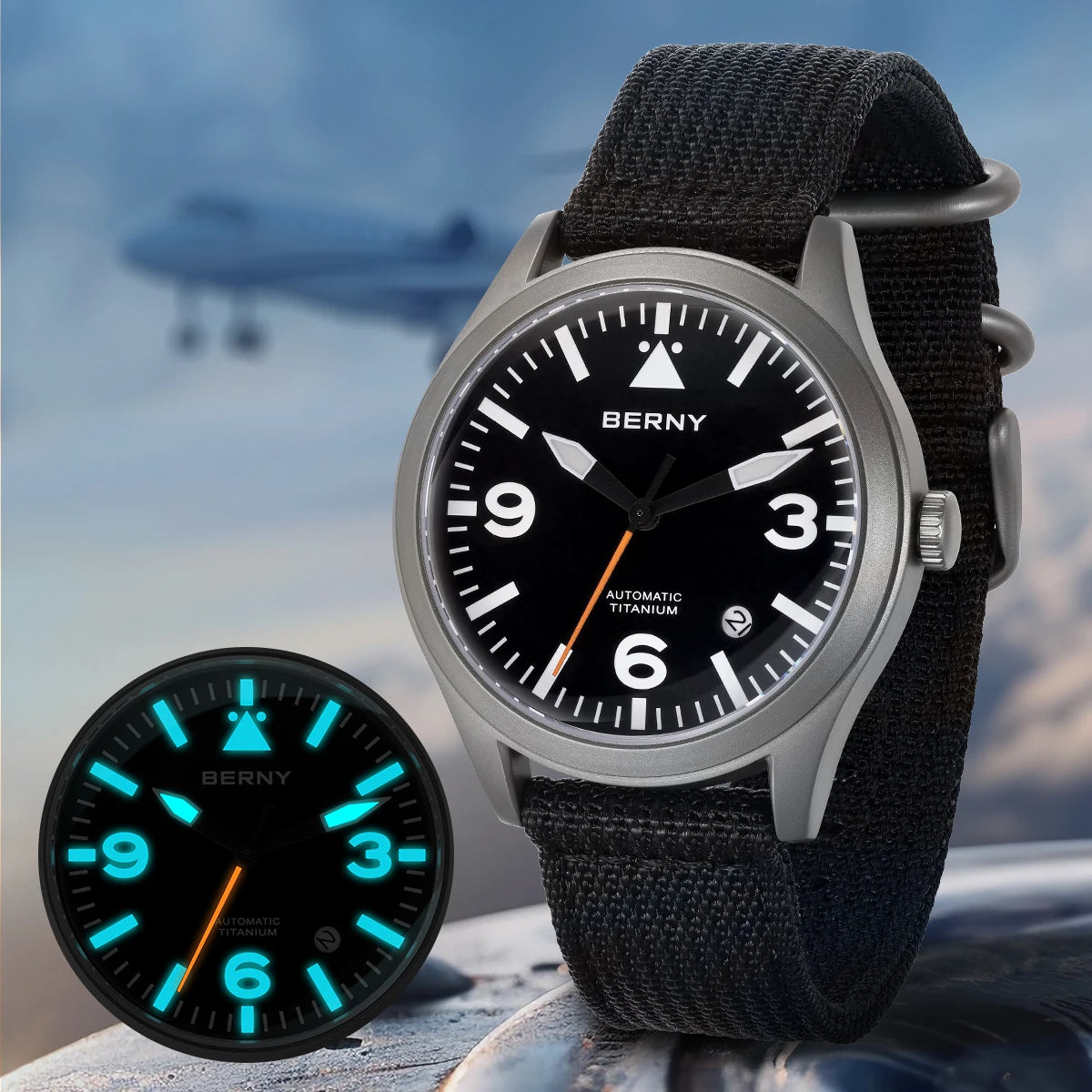 BERNY Titanium Automatic Field Watch – Mechanical Military Wristwatch with Sapphire Crystal
