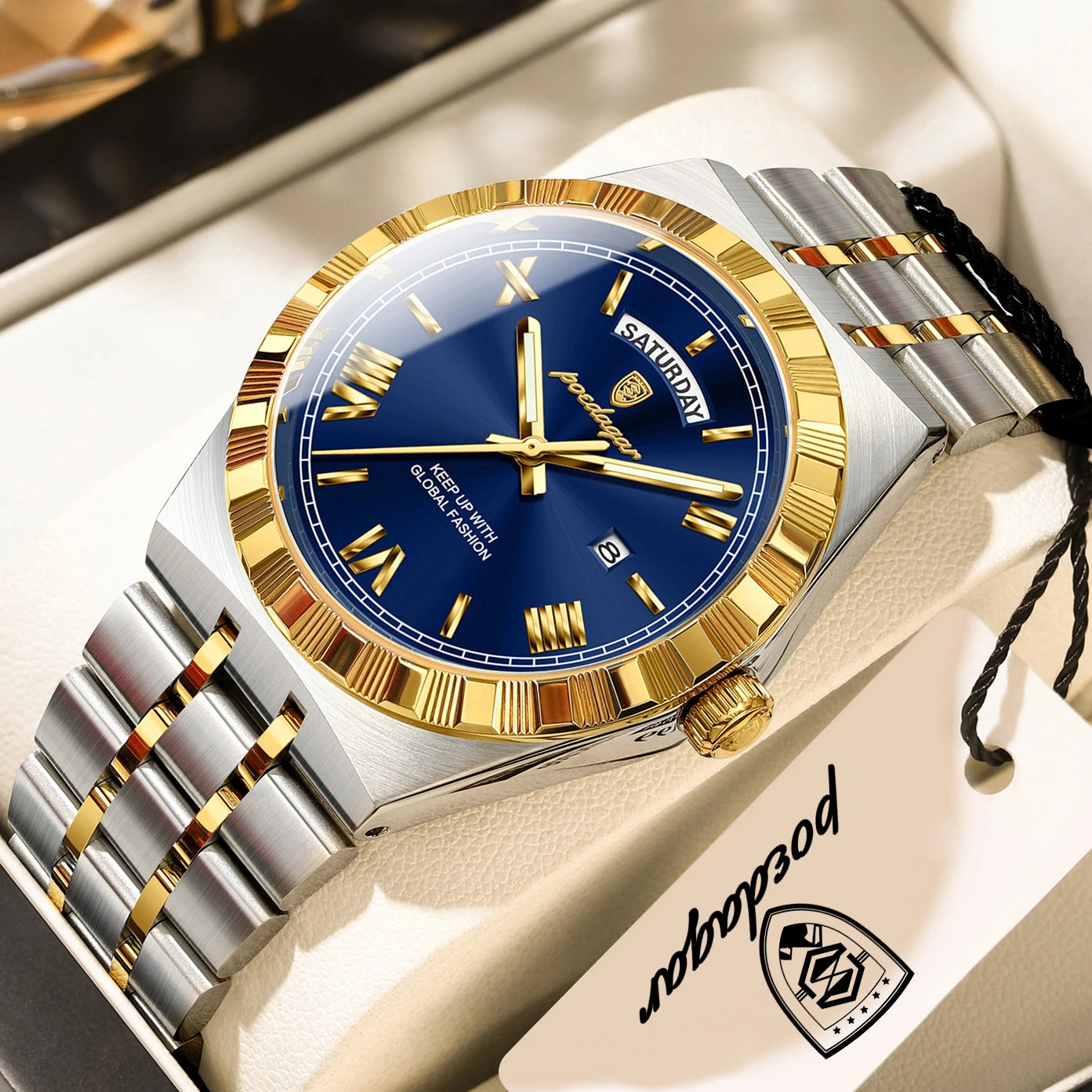 Classic Men's Day-Date Stainless Steel Quartz Watch