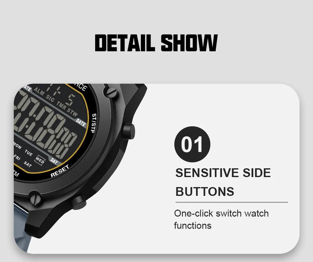 Men's Digital Sports Watch 50M Waterproof HD Electronic Screen with Alarm