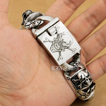 Mens Heavy Pirate Skull Bracelet - 316L Stainless Steel