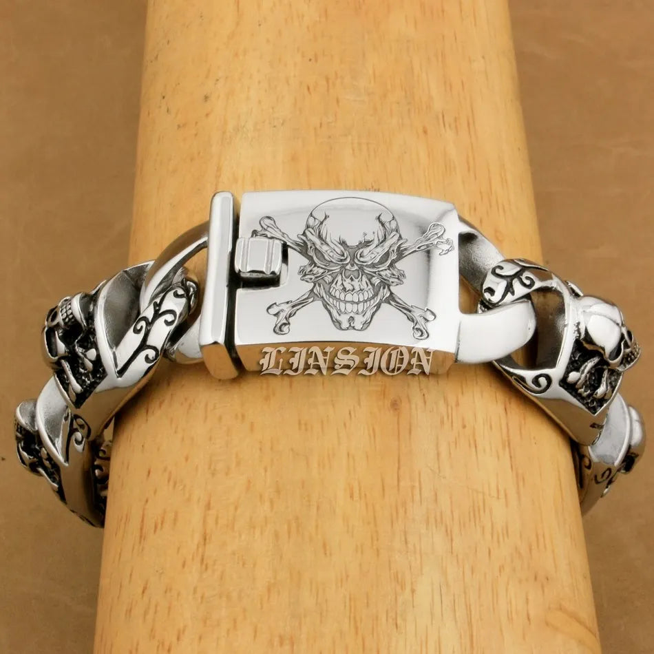 Mens Heavy Pirate Skull Bracelet - 316L Stainless Steel