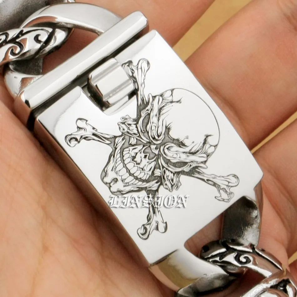 Mens Heavy Pirate Skull Bracelet - 316L Stainless Steel