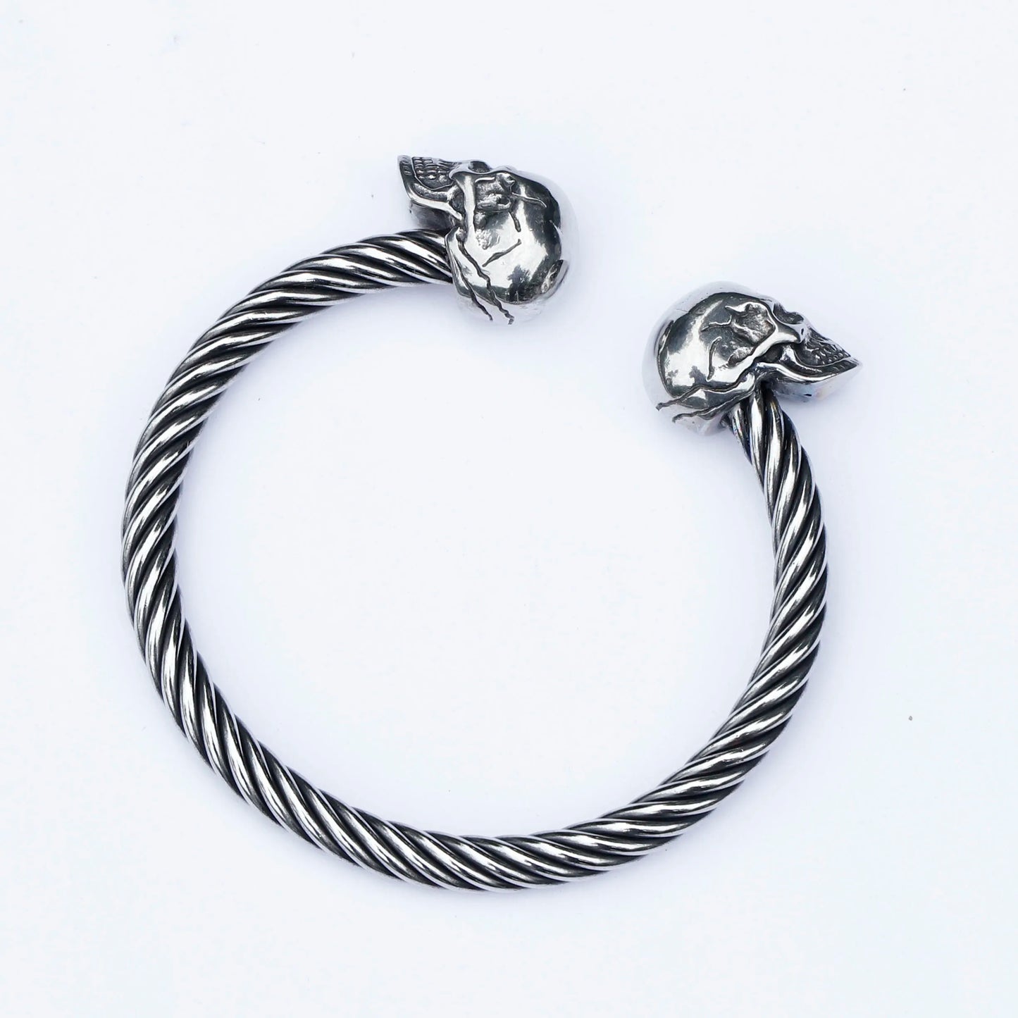 Mens Double Skull Bracelet - 316L Stainless Steel Punk Biker Style