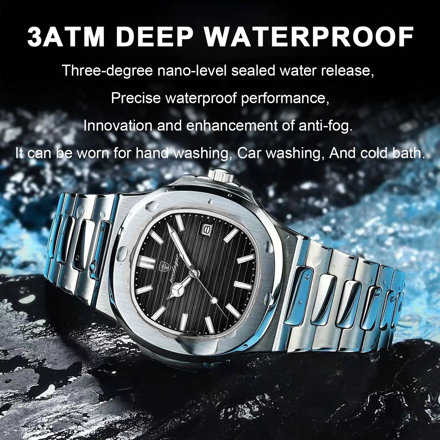 POEDAGAR Luxury Square Quartz Men's Watch - Waterproof Stainless Steel Dress Timepiece