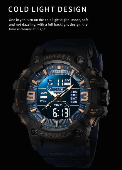 Sports LED Watch  with Light, Alarm Clock, Dual Time Display - Waterproof