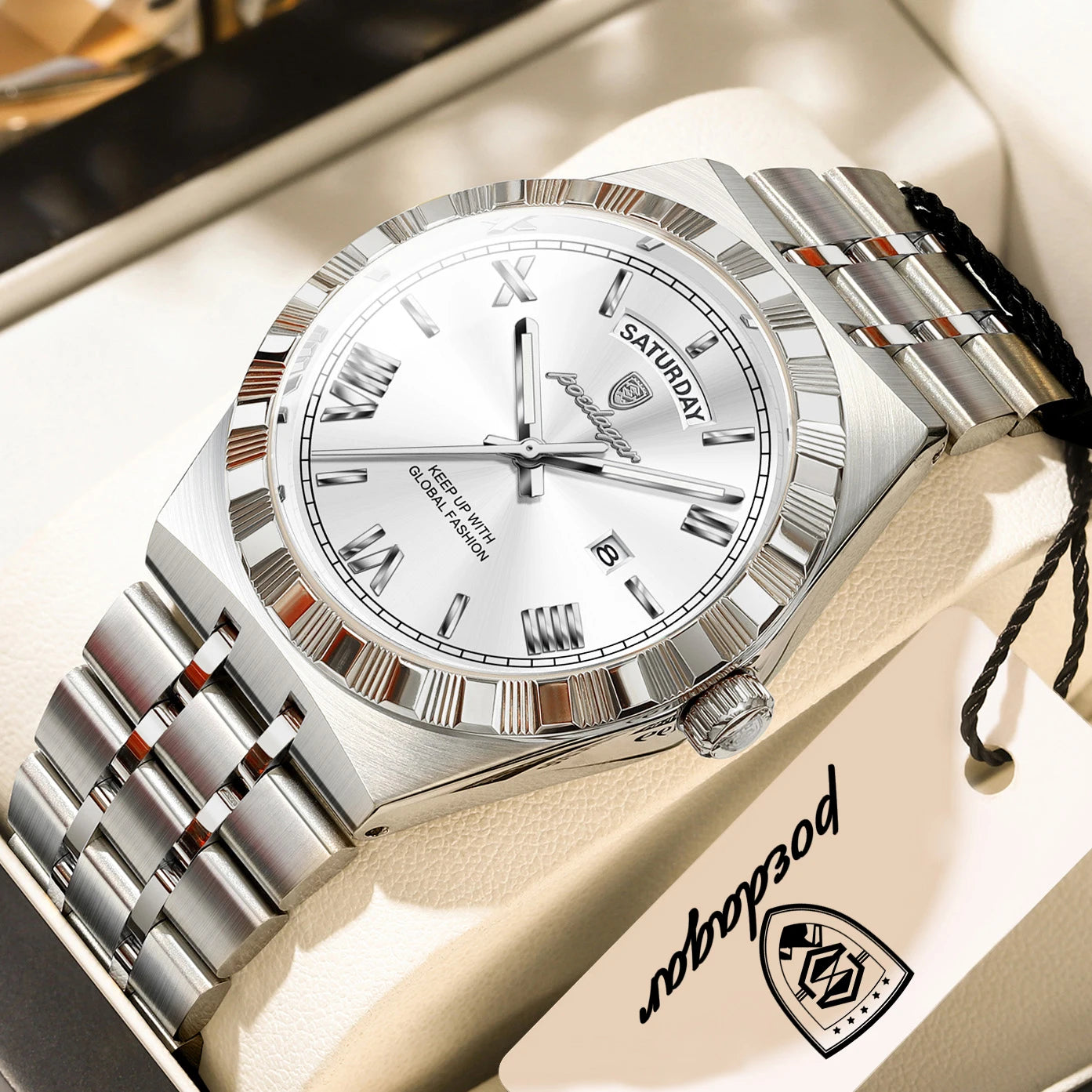 Classic Men's Day-Date Stainless Steel Quartz Watch