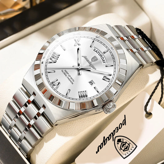 Classic Men's Day-Date Stainless Steel Quartz Watch