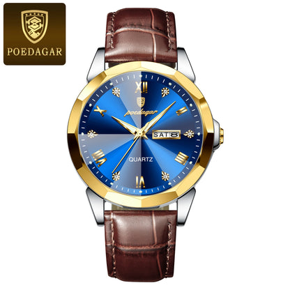 Classic Men’s Leather Quartz Watch – Day & Date