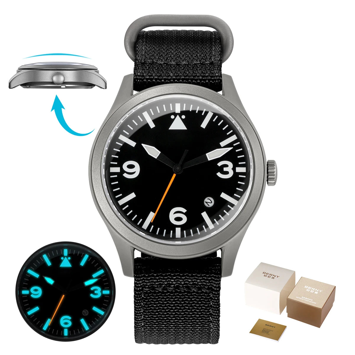 BERNY Titanium Automatic Field Watch – Mechanical Military Wristwatch with Sapphire Crystal