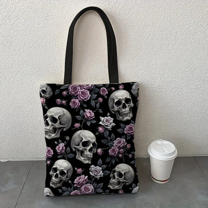 Gothic Rose Floral Skull Tote Bag