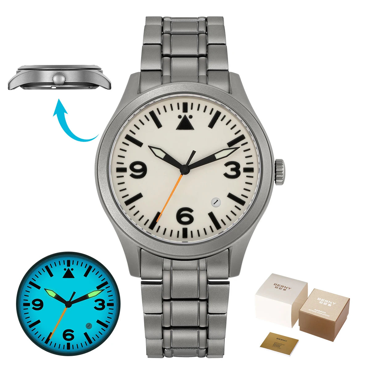 BERNY Titanium Automatic Field Watch – Mechanical Military Wristwatch with Sapphire Crystal
