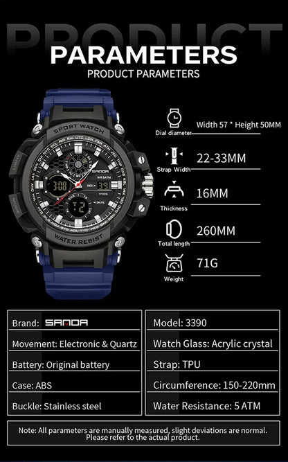 Sport Digital Watch Dual Display with Snooze & Alarm