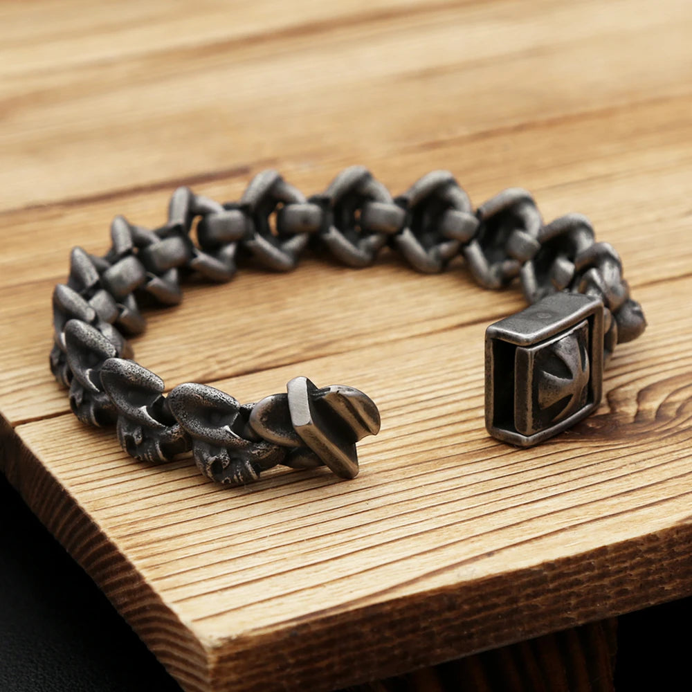 Heavy Cross Skull Bracelet for Men - 316L Stainless Steel