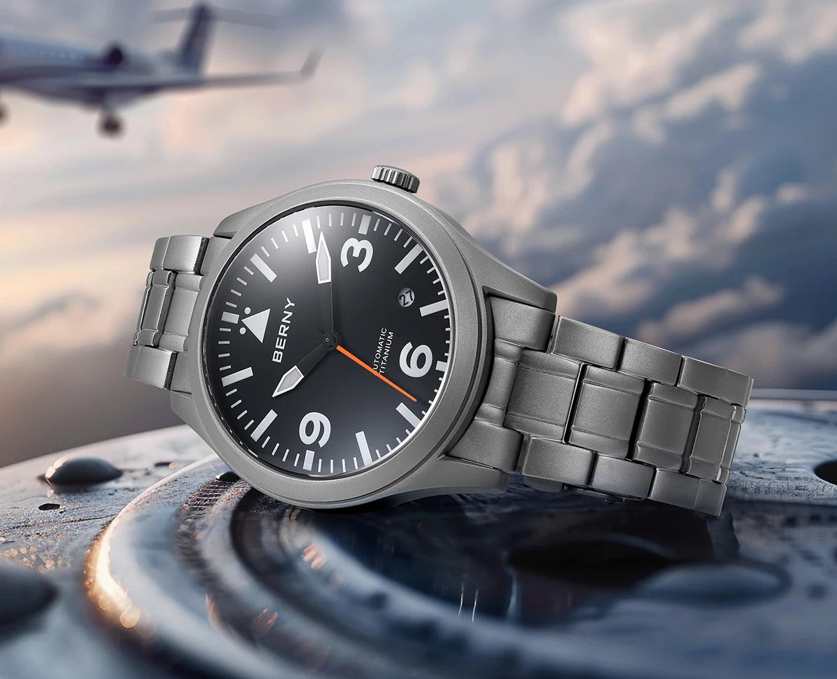 BERNY Titanium Automatic Field Watch – Mechanical Military Wristwatch with Sapphire Crystal