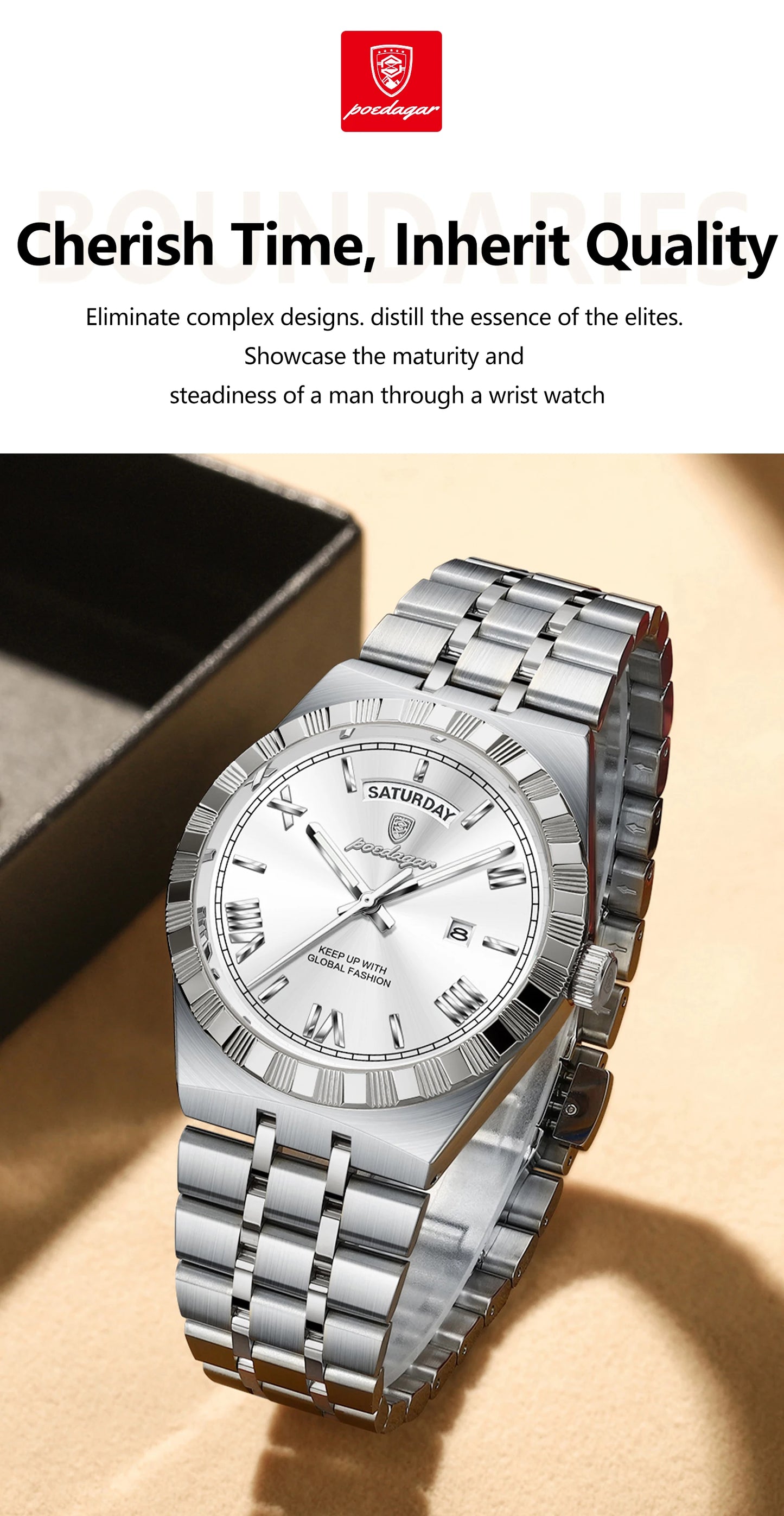 Classic Men's Day-Date Stainless Steel Quartz Watch