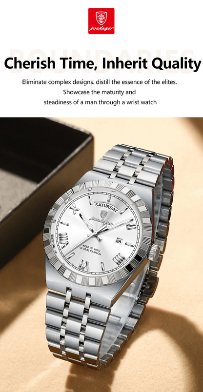 Classic Men's Day-Date Stainless Steel Quartz Watch