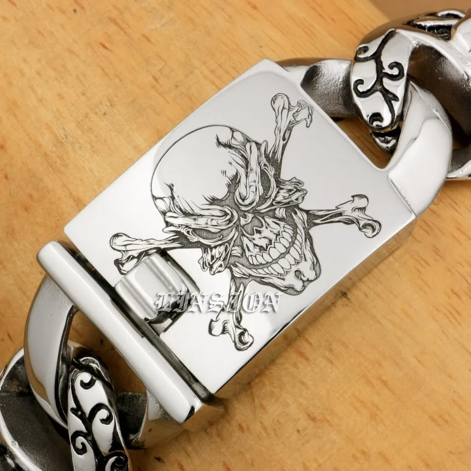 Mens Heavy Pirate Skull Bracelet - 316L Stainless Steel