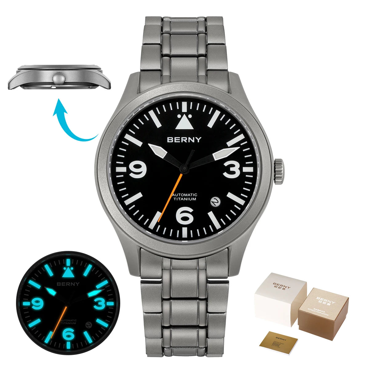 BERNY Titanium Automatic Field Watch – Mechanical Military Wristwatch with Sapphire Crystal