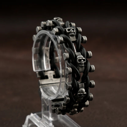 Vintage Punk Skull Bracelet for Men - 316L Stainless Steel & Braided Leather Biker Amulet Jewelry