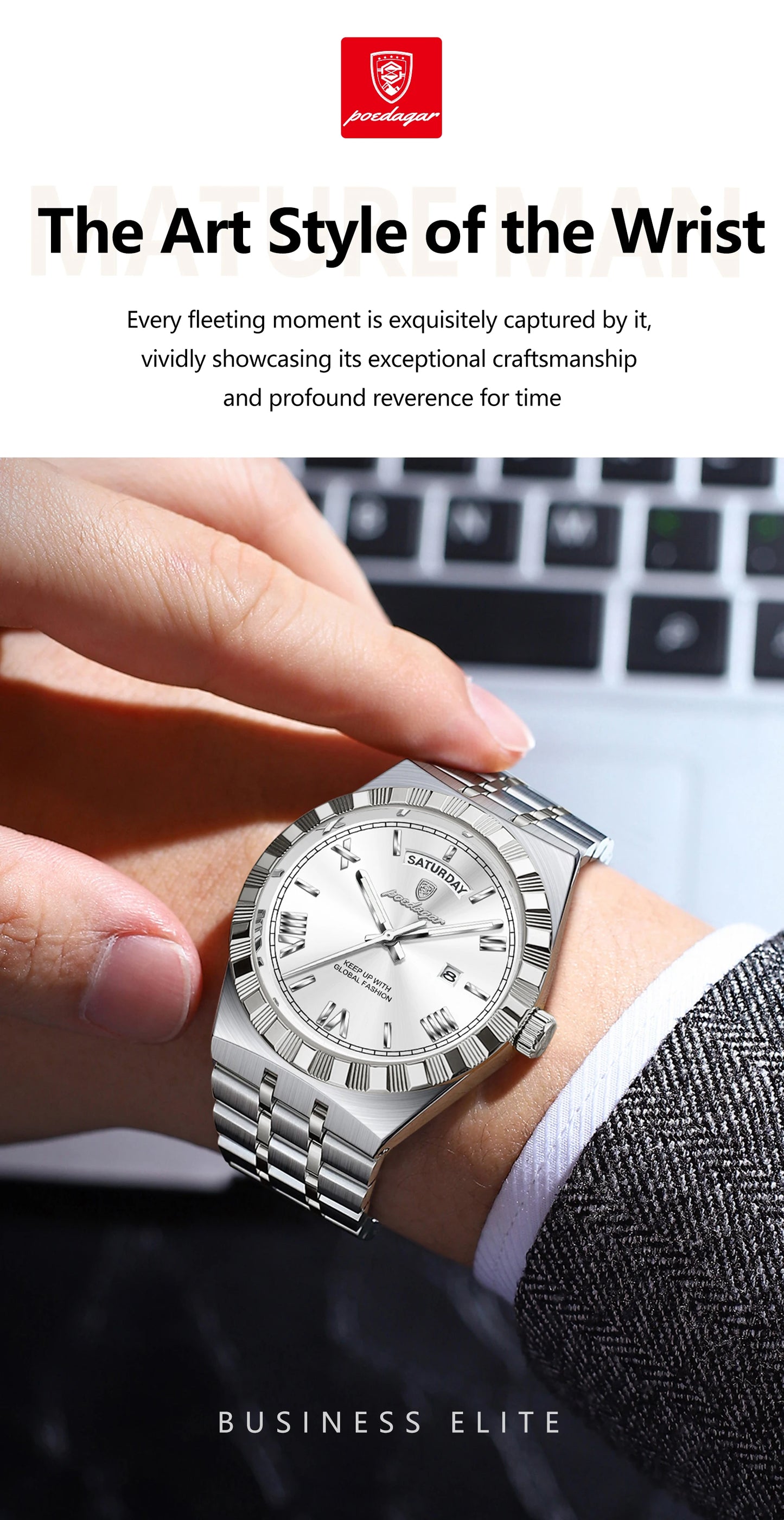 Classic Men's Day-Date Stainless Steel Quartz Watch