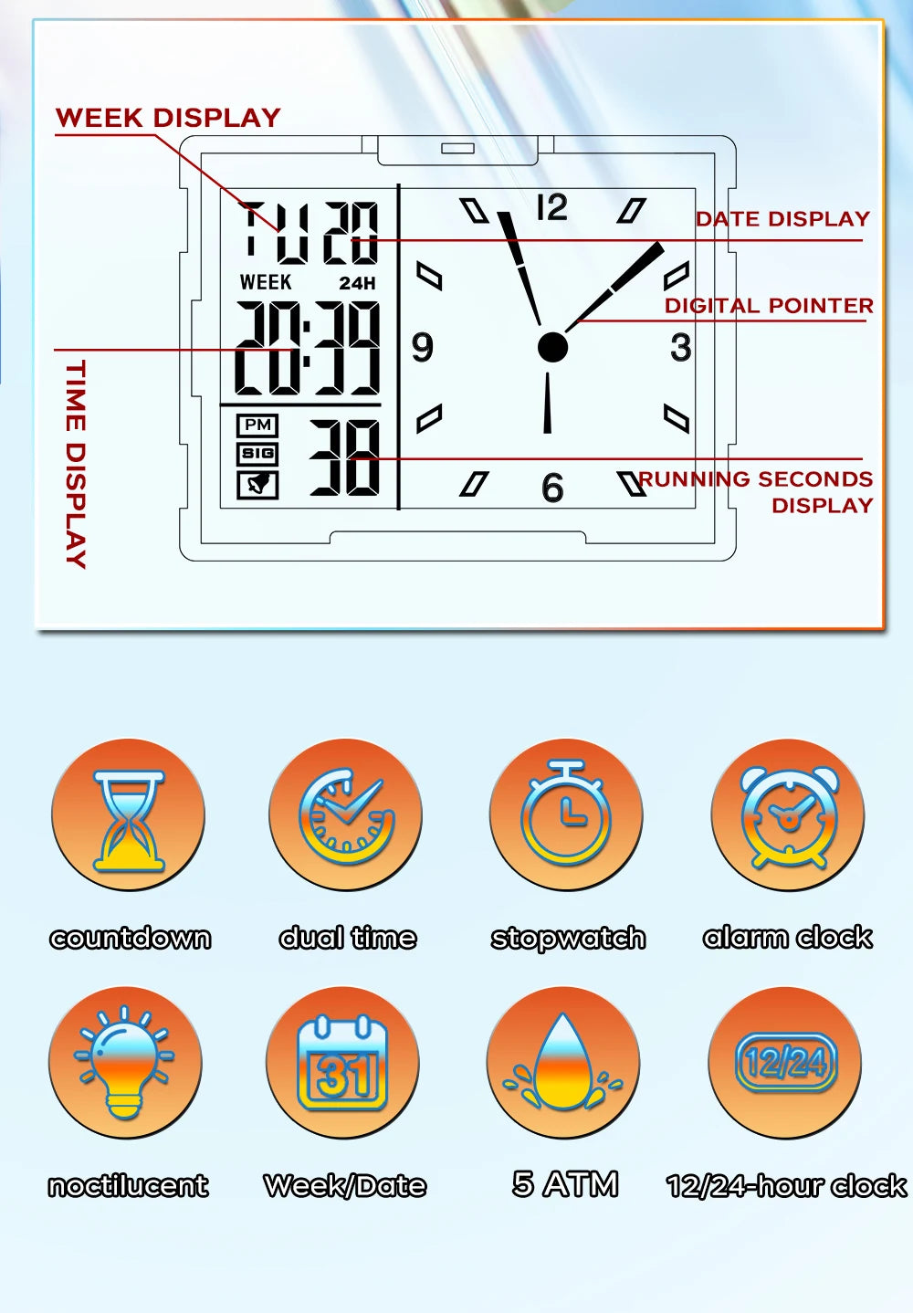 Digital Watch for Men Women Square Dial Sport Watches