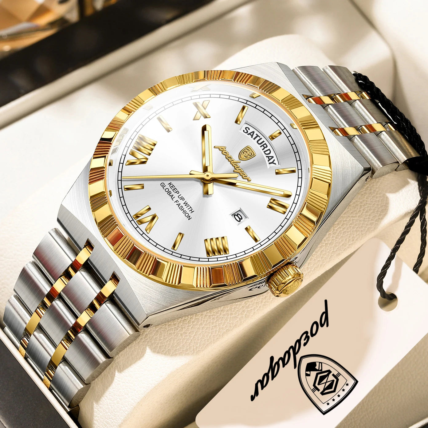 Classic Men's Day-Date Stainless Steel Quartz Watch