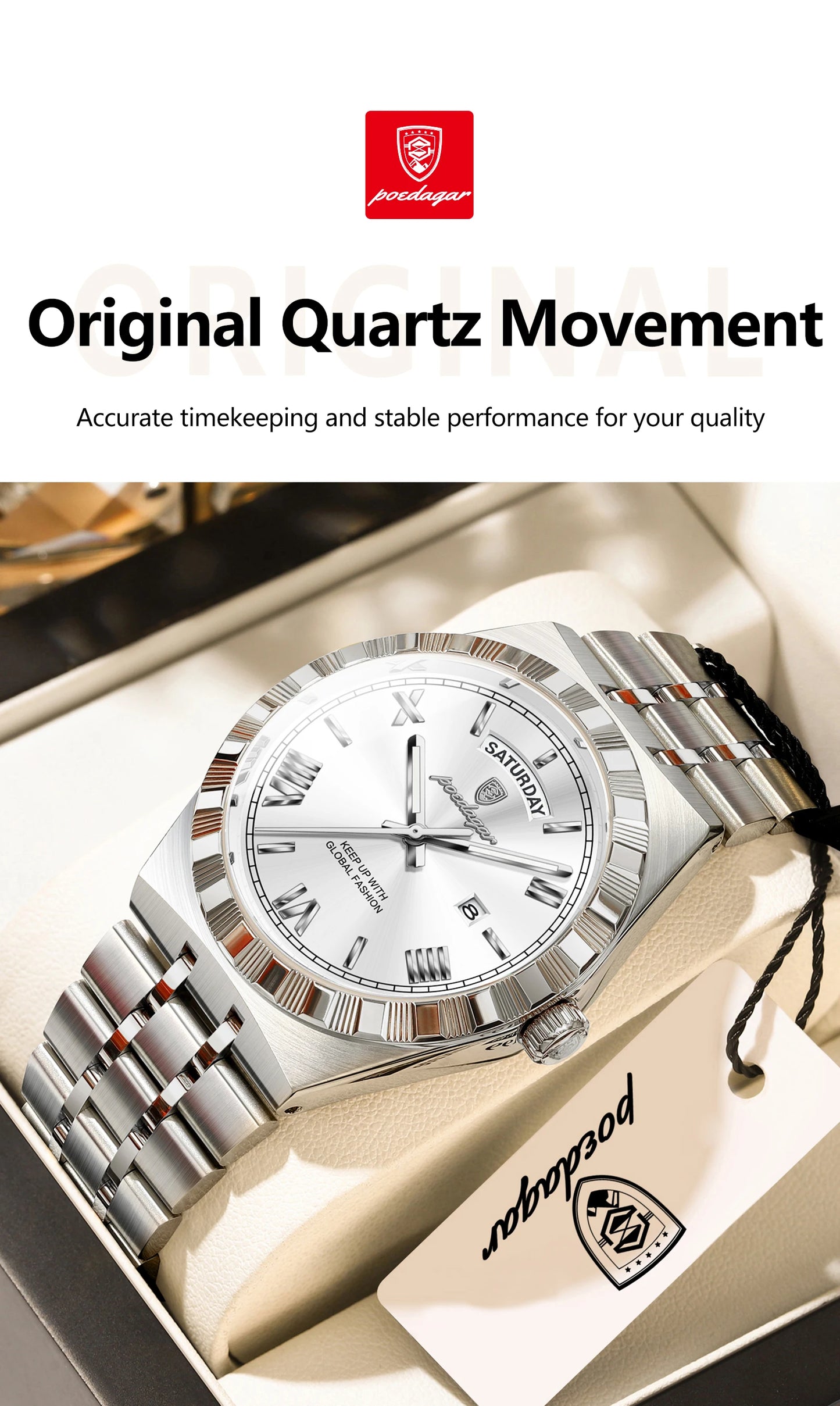 Classic Men's Day-Date Stainless Steel Quartz Watch