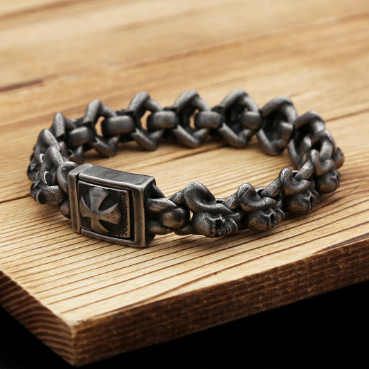 Heavy Cross Skull Bracelet for Men - 316L Stainless Steel