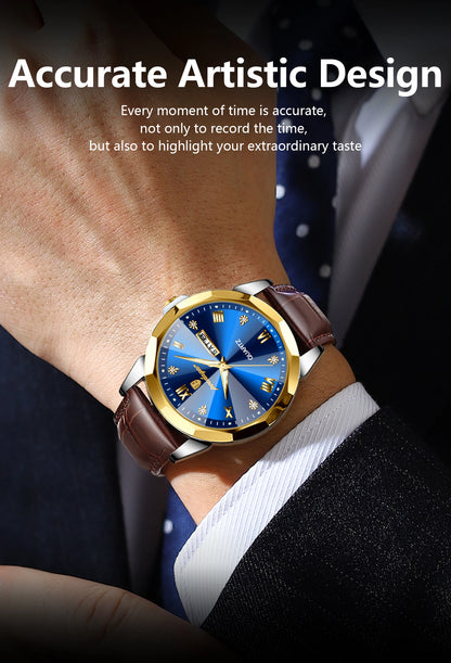 Classic Men’s Leather Quartz Watch – Day & Date