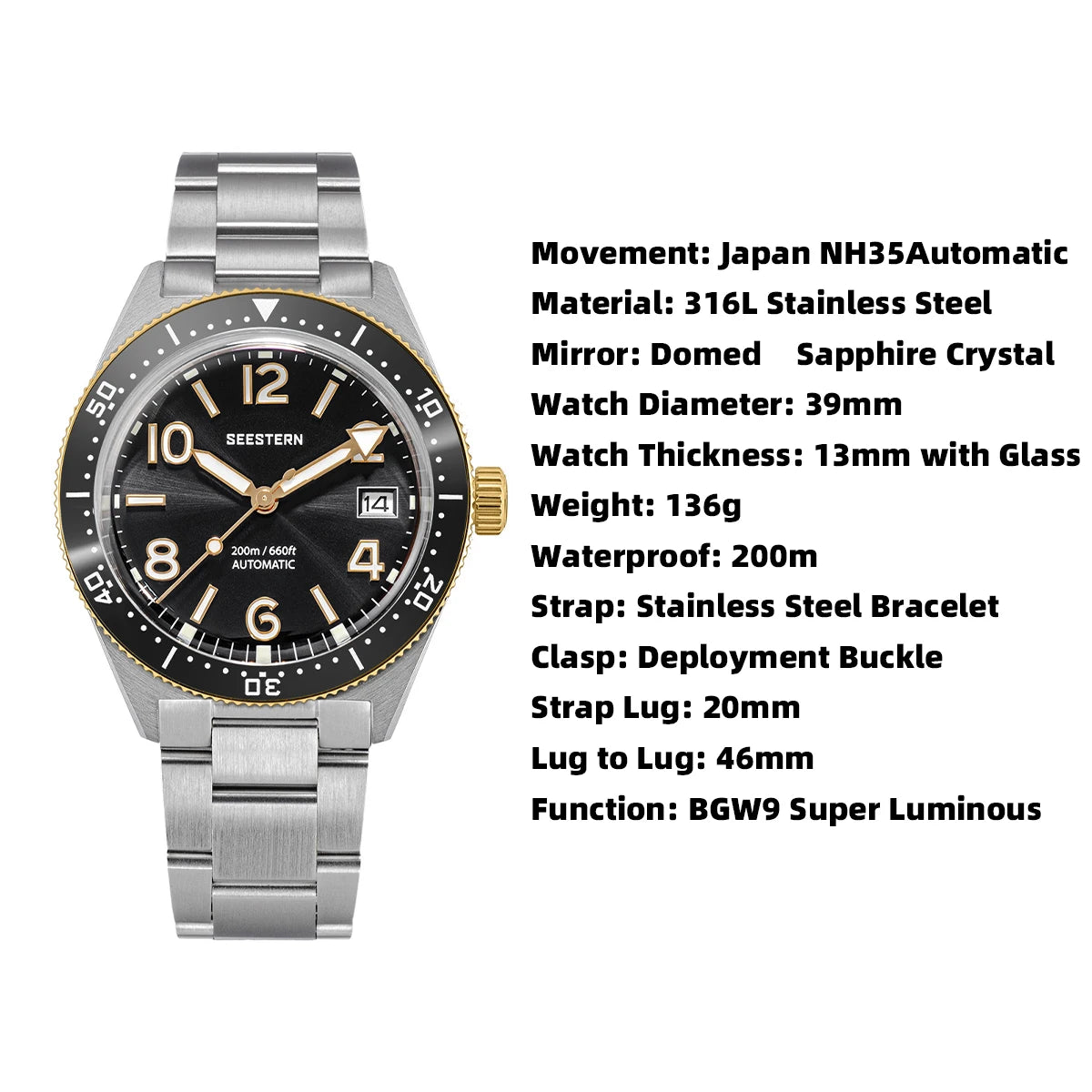 SEESTERN S434 V2 Automatic Diver - Upgraded 39mm Skin Diver