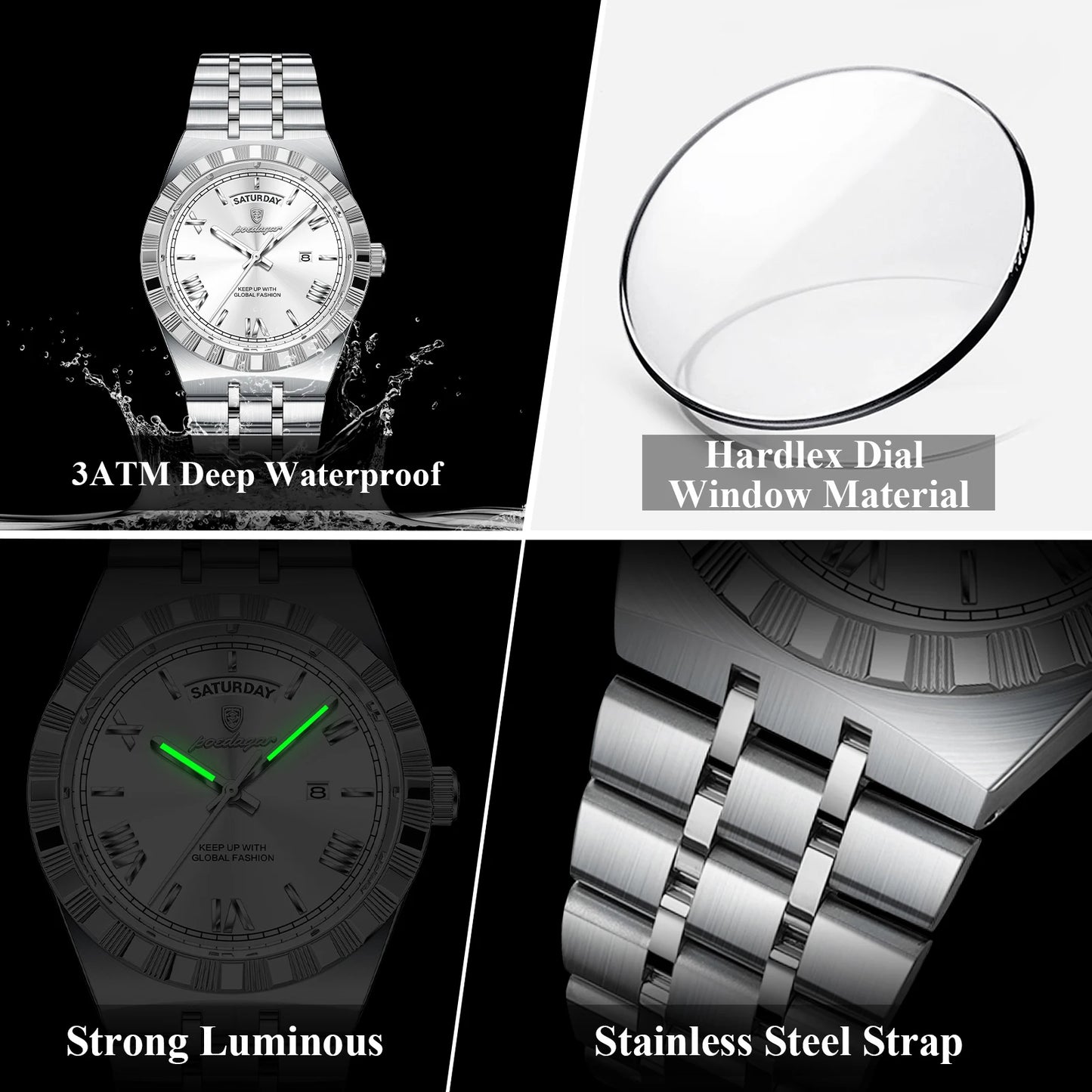Classic Men's Day-Date Stainless Steel Quartz Watch