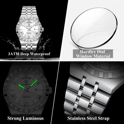Classic Men's Day-Date Stainless Steel Quartz Watch