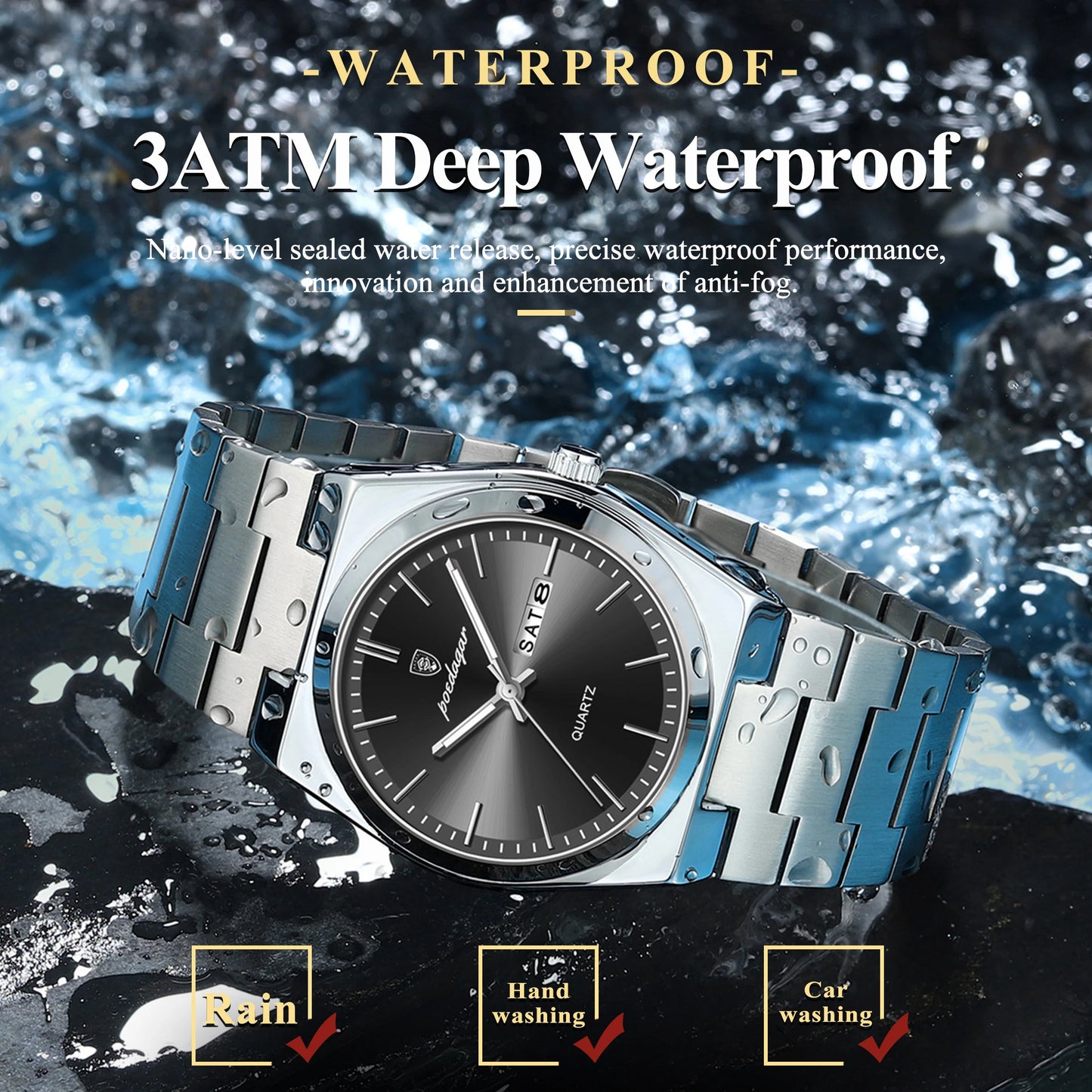 POEDAGAR Luminous, Waterproof Luxury Men's Quartz Wristwatch Day/Date