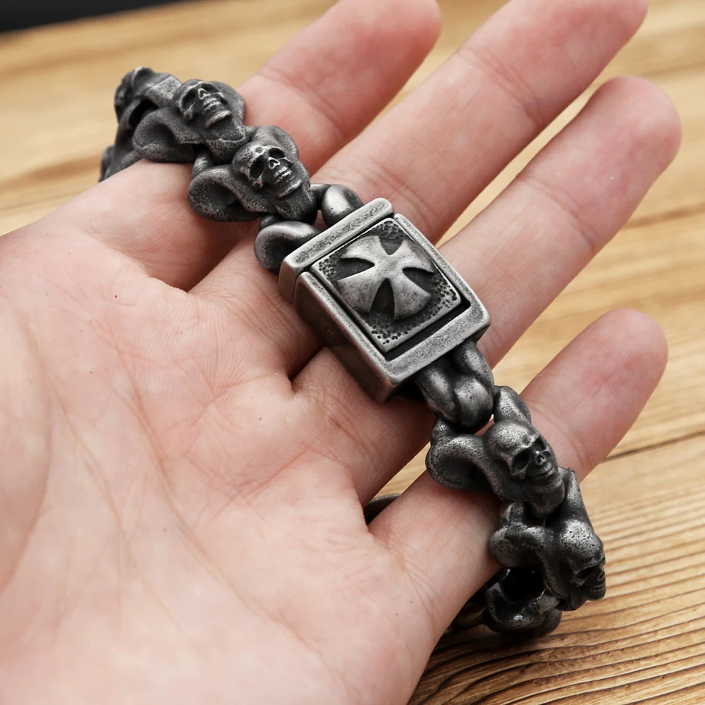Heavy Cross Skull Bracelet for Men - 316L Stainless Steel