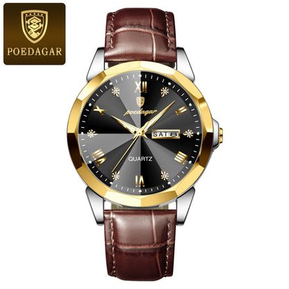 Classic Men’s Leather Quartz Watch – Day & Date