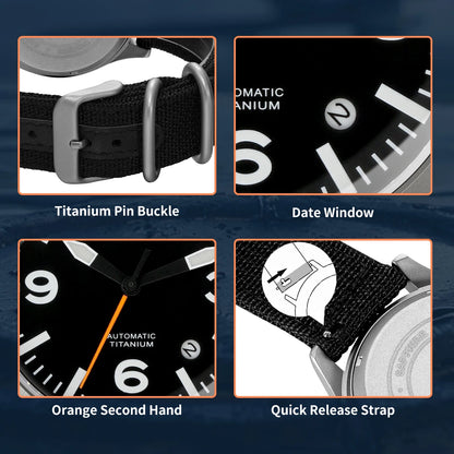 BERNY Titanium Automatic Field Watch – Mechanical Military Wristwatch with Sapphire Crystal