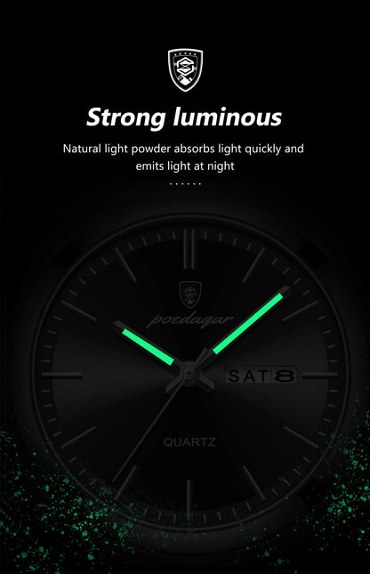 POEDAGAR Luminous, Waterproof Luxury Men's Quartz Wristwatch Day/Date