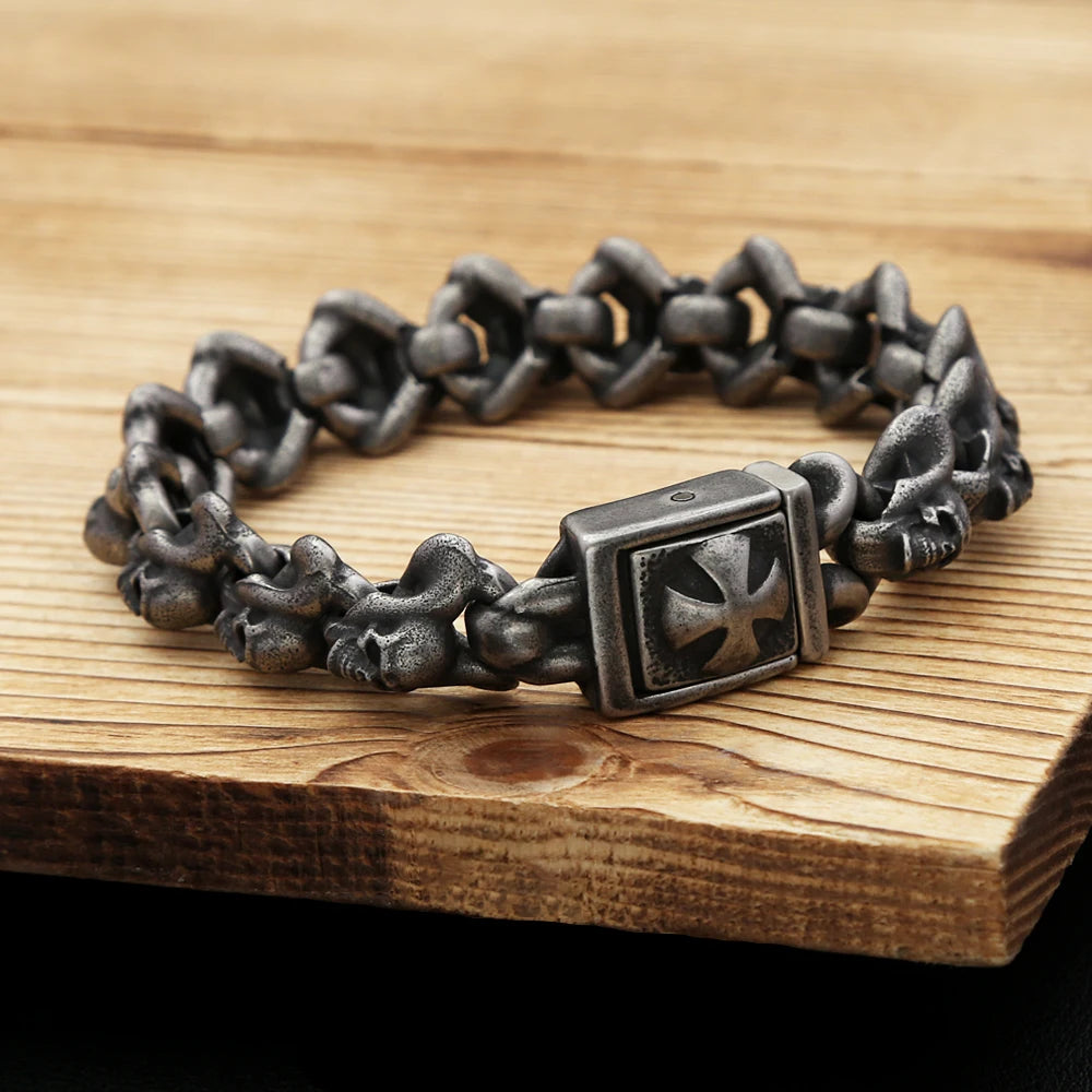 Heavy Cross Skull Bracelet for Men - 316L Stainless Steel