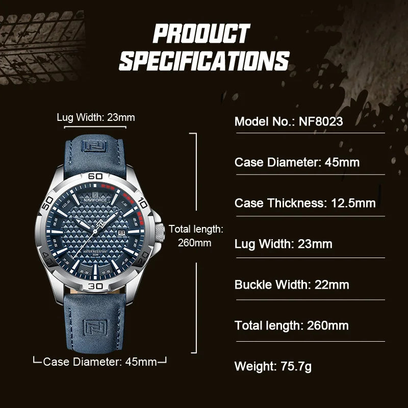 Waterproof Sports Quartz Calendar Watches Leather Strap