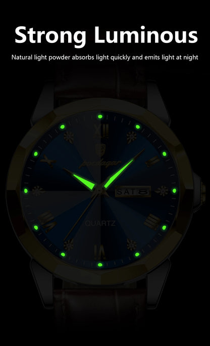 Classic Men’s Leather Quartz Watch – Day & Date