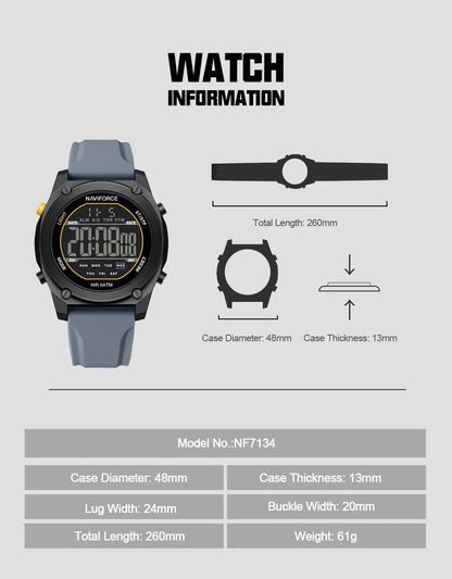 Men's Digital Sports Watch 50M Waterproof HD Electronic Screen with Alarm