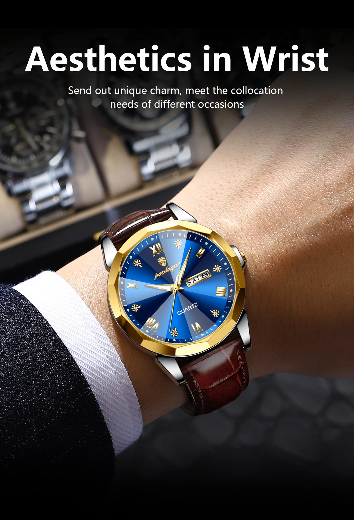 Classic Men’s Leather Quartz Watch – Day & Date