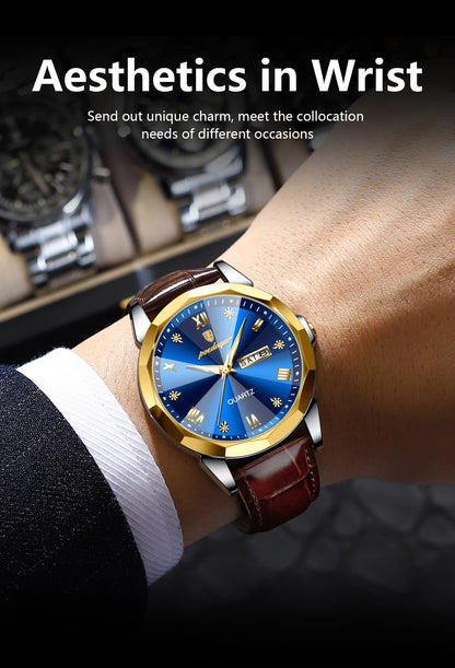 Classic Men’s Leather Quartz Watch – Day & Date