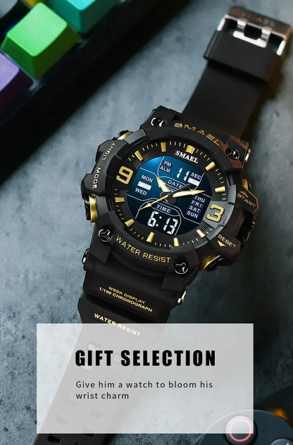 Sports LED Watch  with Light, Alarm Clock, Dual Time Display - Waterproof