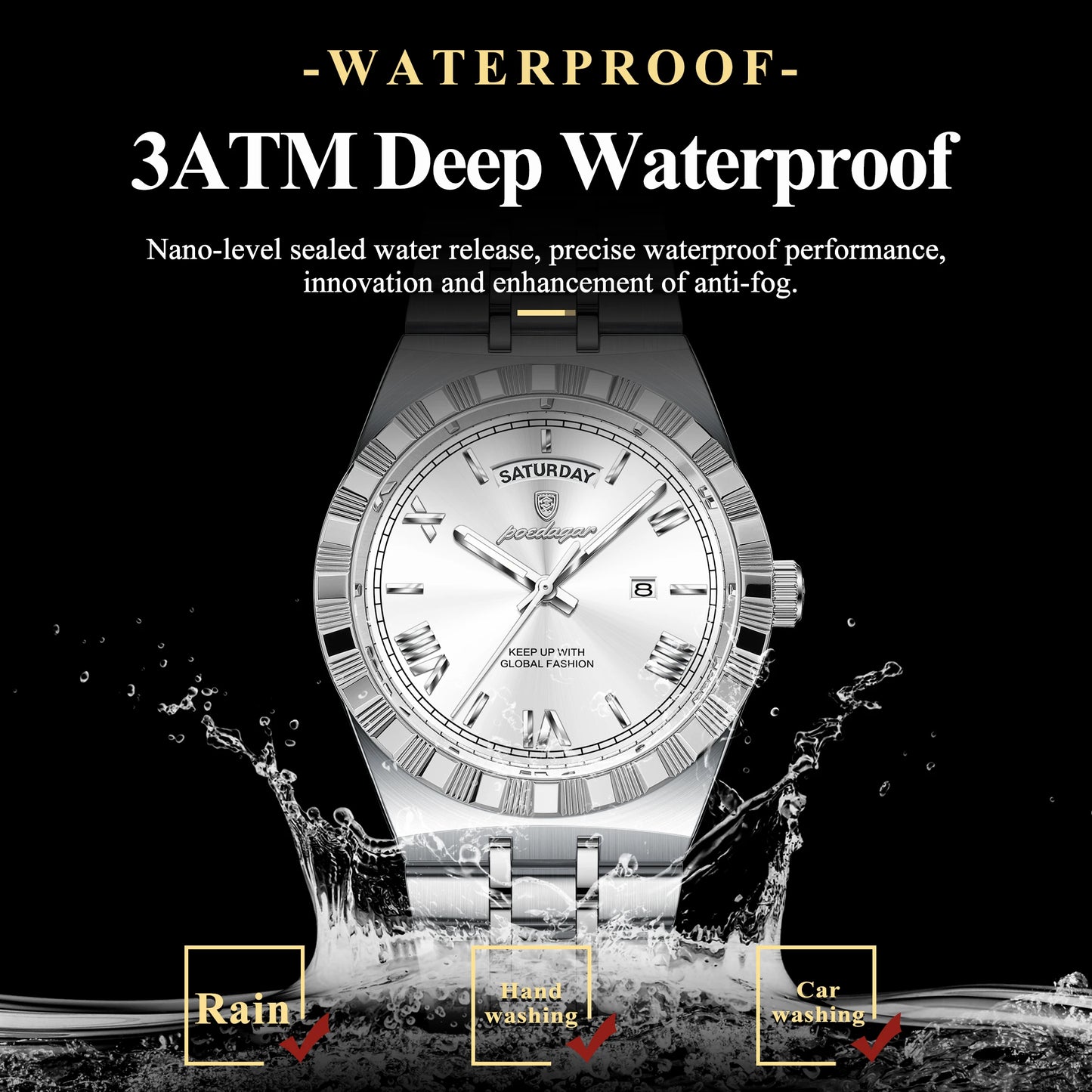 Classic Men's Day-Date Stainless Steel Quartz Watch