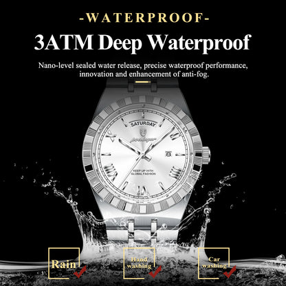 Classic Men's Day-Date Stainless Steel Quartz Watch