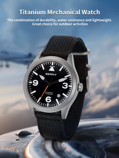 BERNY Titanium Automatic Field Watch – Mechanical Military Wristwatch with Sapphire Crystal