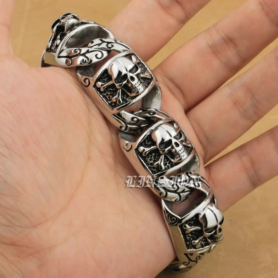 Mens Heavy Pirate Skull Bracelet - 316L Stainless Steel