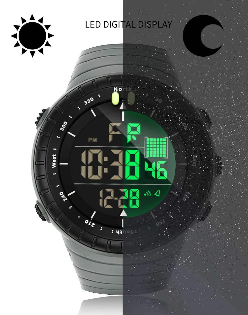New Sports Electronic Watch LED Alarm Clock Multi functional Night Light & Waterproof