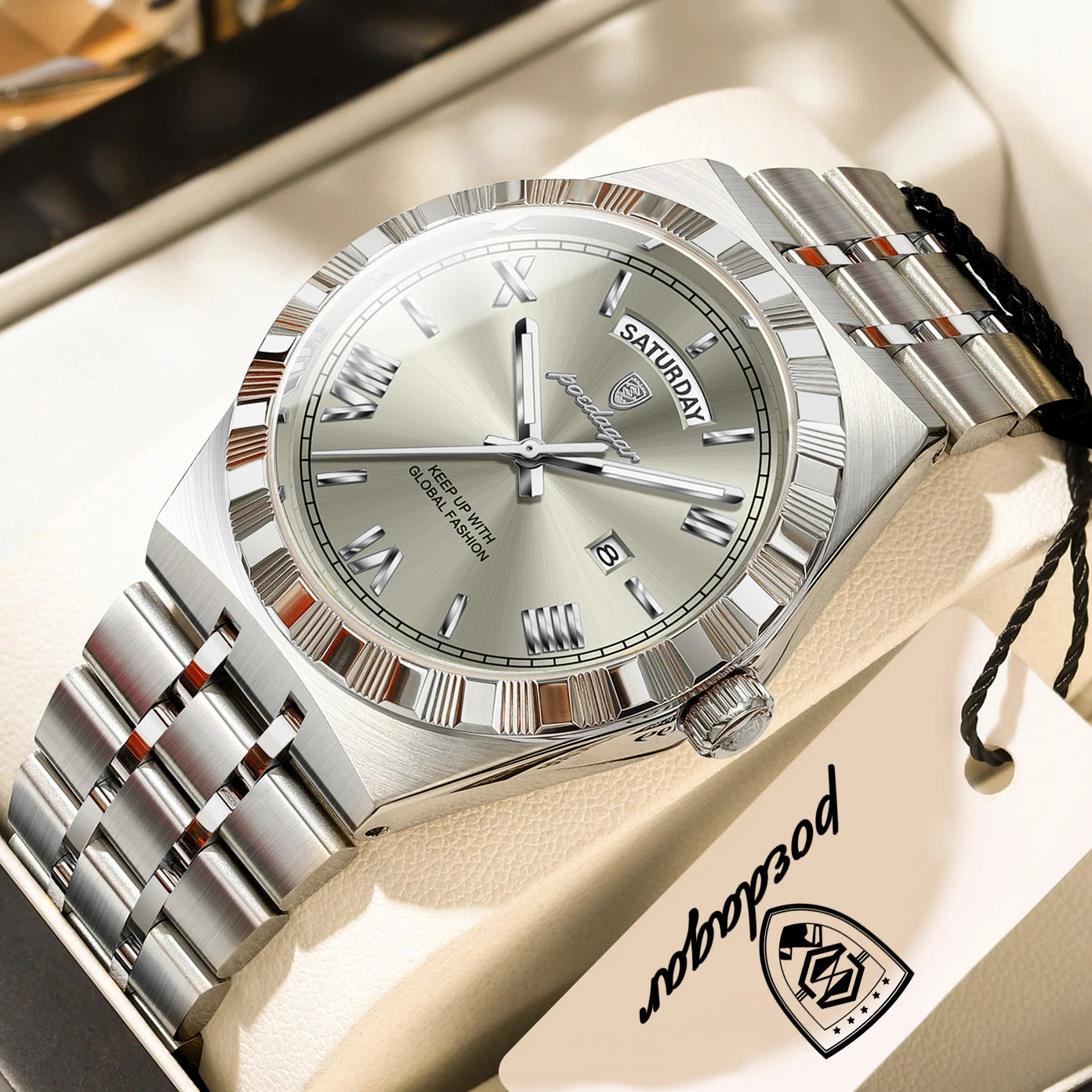 Classic Men's Day-Date Stainless Steel Quartz Watch